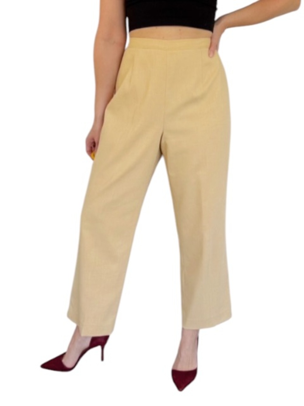 Alfred Dunner Petite pale yellow straight leg stretch casual trousers size 10P